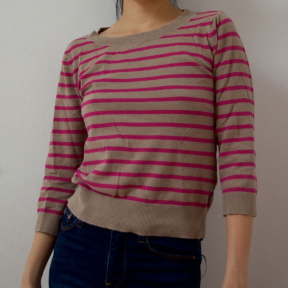 Used Pink and Brown Crew-neck Sweater